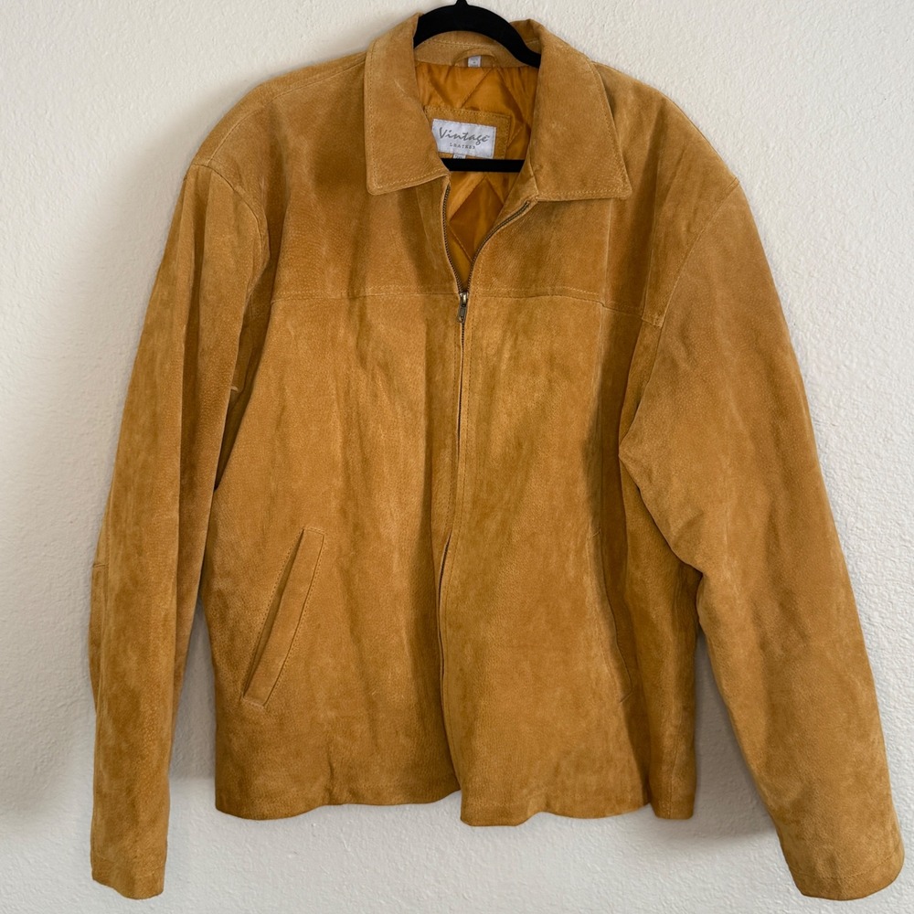 Vintage 90s Tan Leather Bomber Jacket Quilted Workwear Rugged Mens 3XL Heritage